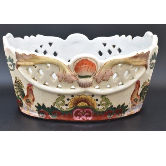 Vintage Oval Rooster Decorative Bowl with Diamond Cut-outs - Picture 1 of 9